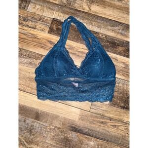 Teal Lace Bralette Halter Neck Strappy Back Size S